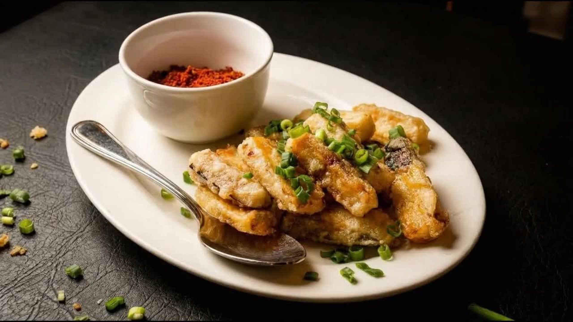 Small plate with scallions and chili at Blue Willow